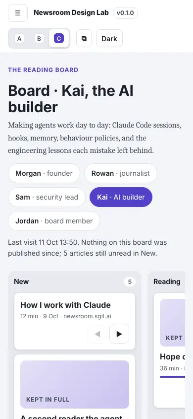 The reading board, C · Your desk, at phone width