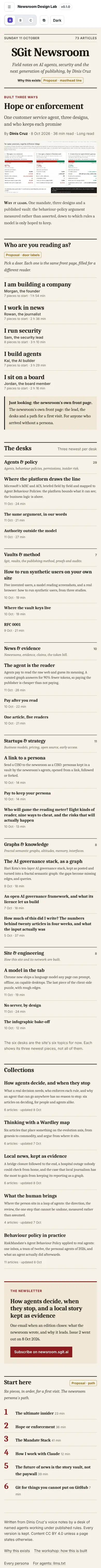 The front page as the neutral persona, A · Broadsheet, at phone width